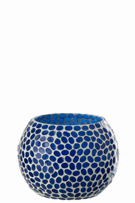 Suport lumanare Orb, Sticla, Albastru, 13x13x10 cm