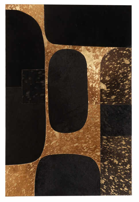 Tablou inramat Rectangle Oval, Piele, Negru Auriu, 60x1.3x90 cm