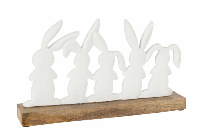 Decoratiune Rabbits On A Row, Aluminiu, Alb Natural, 28x28x17 cm