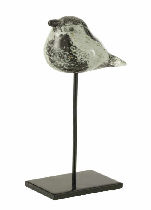 Figurina Bird On Foot, Sticla, Gri, 12x12x22 cm