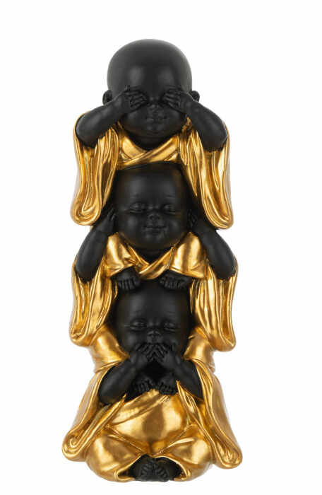 Figurina Monk See Hear Speak, Rasina, Negru, 8.5x6.5x22 cm