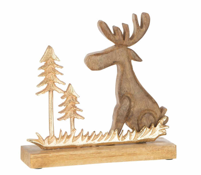 Figurina Moose With Pine, Aluminiu, Auriu, 20x20x22 cm
