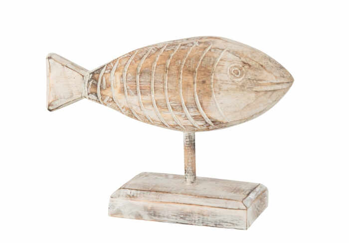 Set 2 figurine Fish On Foot, Lemn, Alb, 26x8x17 cm