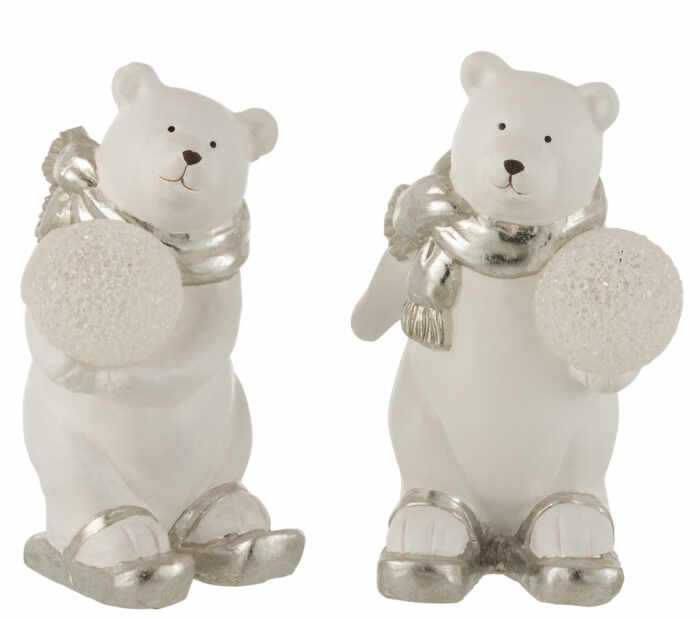 Set 2 figurine Polar Bear Led, Ceramica, Argintiu, 25x14x23 cm