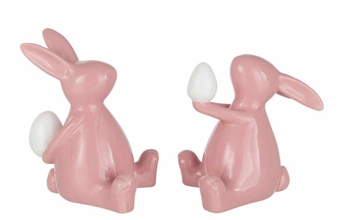 Set 2 figurine Rabbit Sitting, Ceramica, Roz, 15x11.5x17 cm