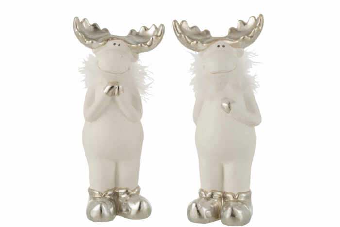 Set 2 figurine Reindeer, Ceramica, Argintiu, 10x10x30 cm