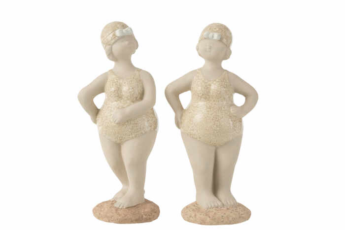 Set 2 figurine Woman Bathing Suit, Ceramica, Bej, 22x8.5x25 cm
