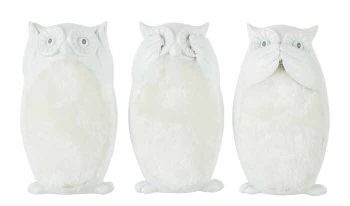 Set 3 figurine Owl See Hear Speak, Rasina, Alb, 8.5x7x13.5 cm