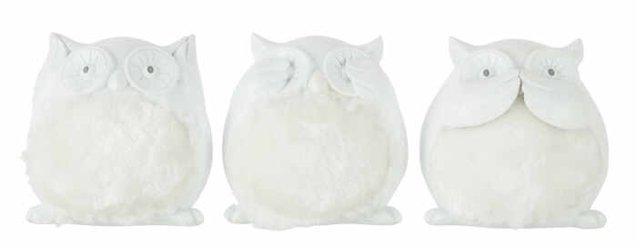 Set 3 figurine Owl See Hear Speak, Rasina, Alb, 8x6.5x10 cm