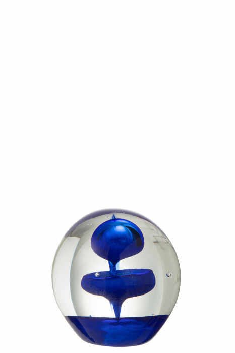 Decoratiune paperweight, Sticla, Albastru, 8x8x8