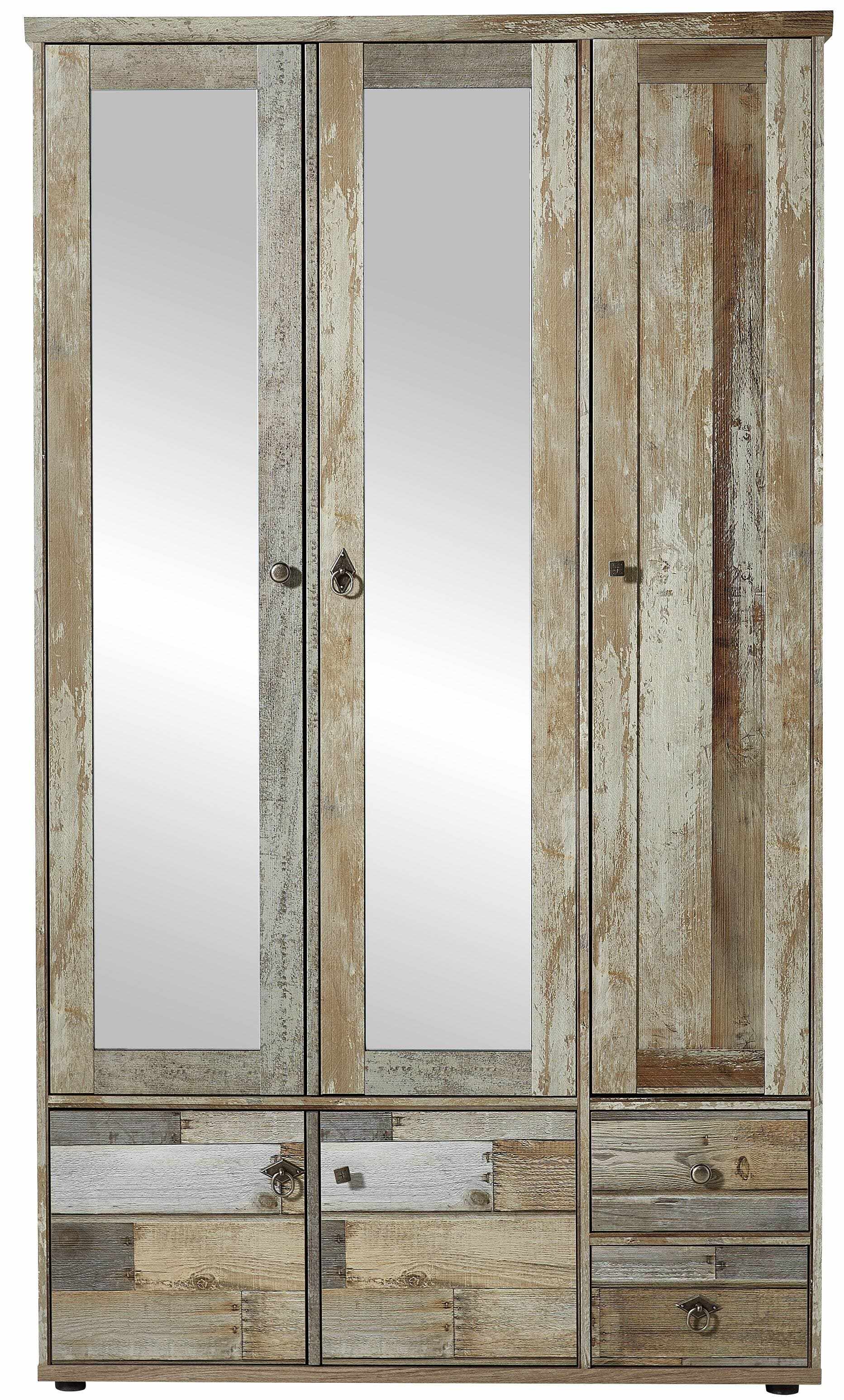 Dulap hol din pal cu oglinda, 5 usi si 2 sertare Bazna Natur / Gri inchis, l109xA40xH188 cm