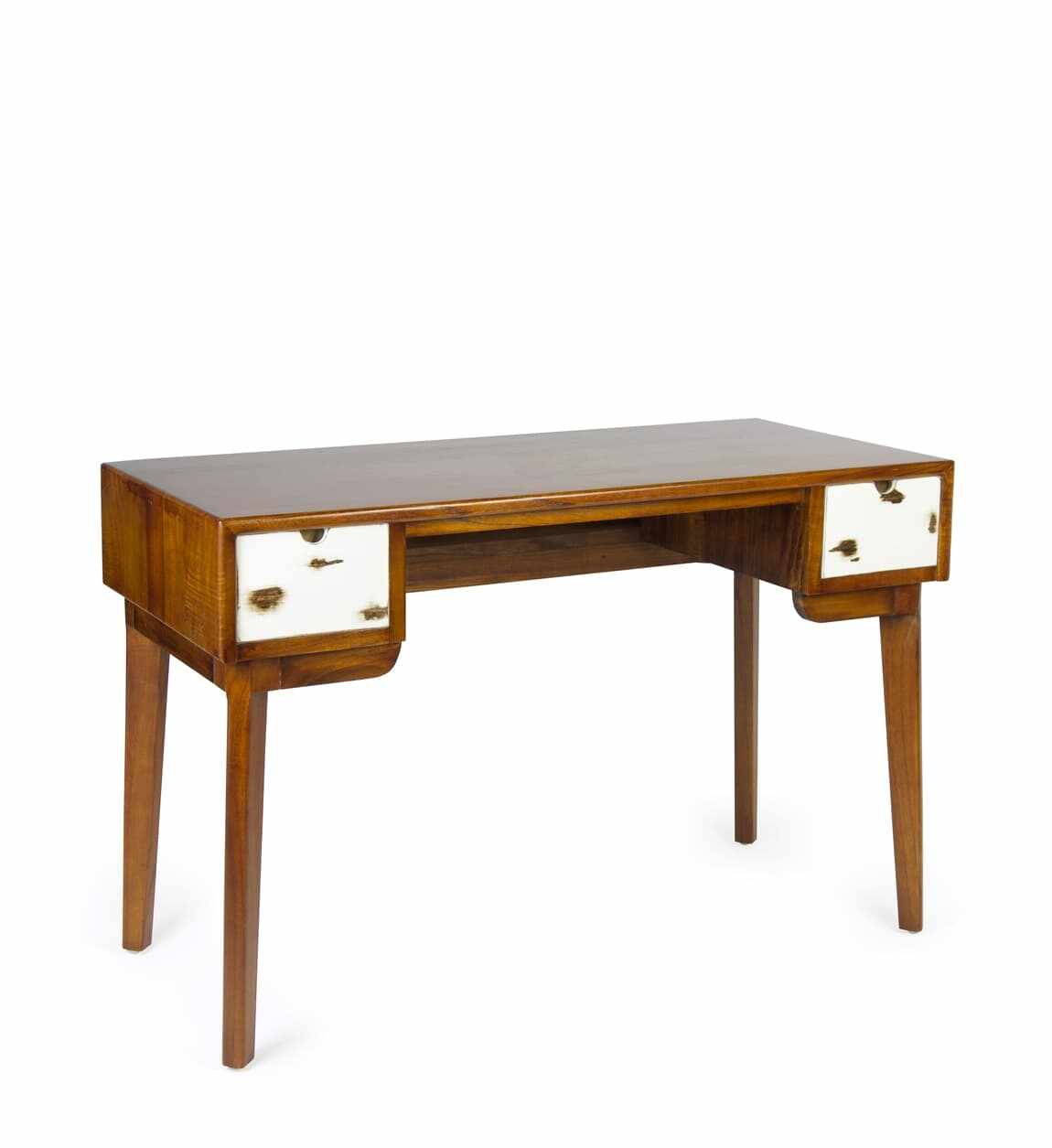 Masa de birou din lemn cu 2 sertare, Nordic Nuc / Alb, L120xl55xH76 cm