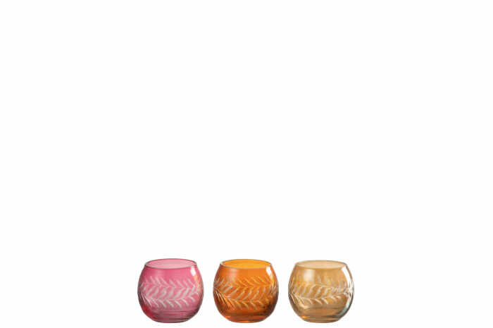 Set 3 suporturi lumanari, Sticla, Multicolor, 6x6x6