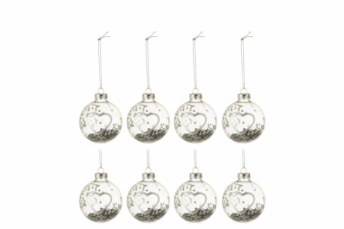 Set 8 globulete, Sticla, Argintiu, 6x6x6 cm