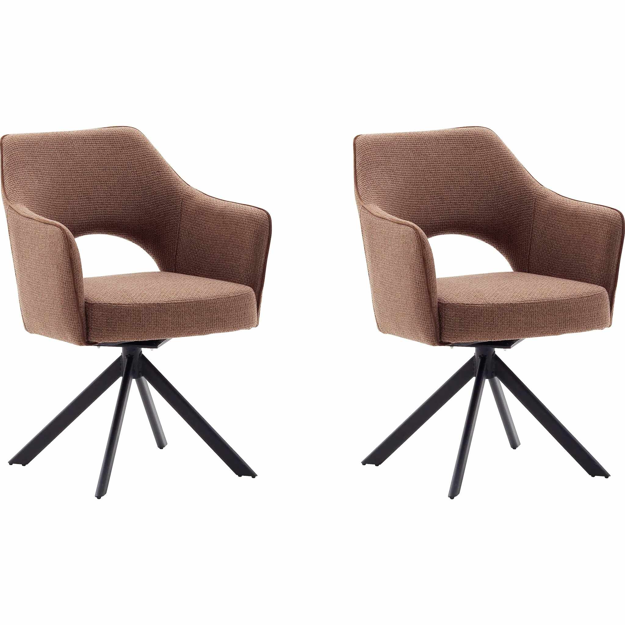 Set 2 scaune rotative tapitate cu stofa si picioare metalice, Tonala Ruginiu / Negru, l64xA61xH85 cm