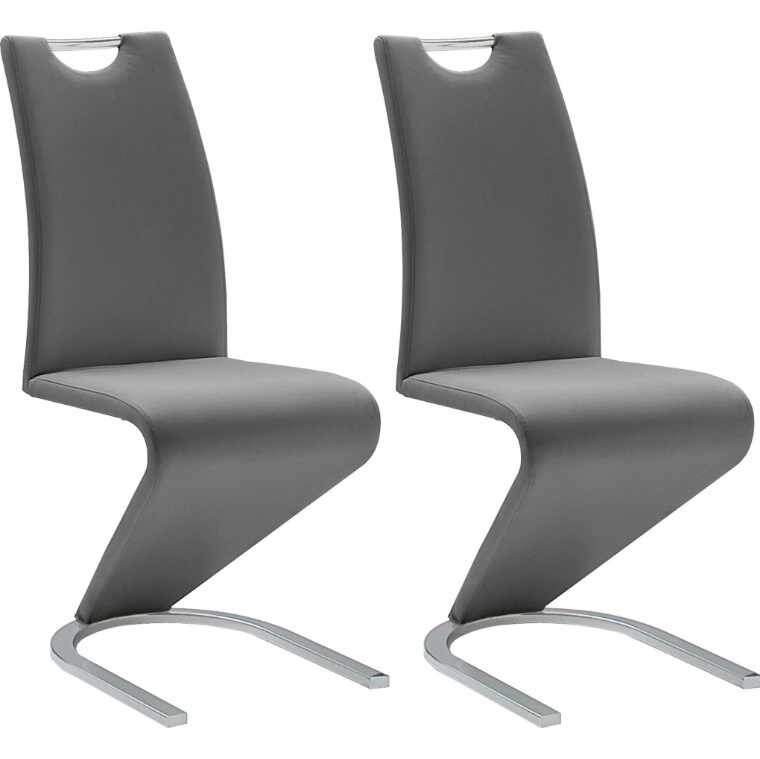 Set 2 scaune tapitate cu piele ecologica si picioare metalice, Amado Gri / Crom, l45xA62xH102 cm