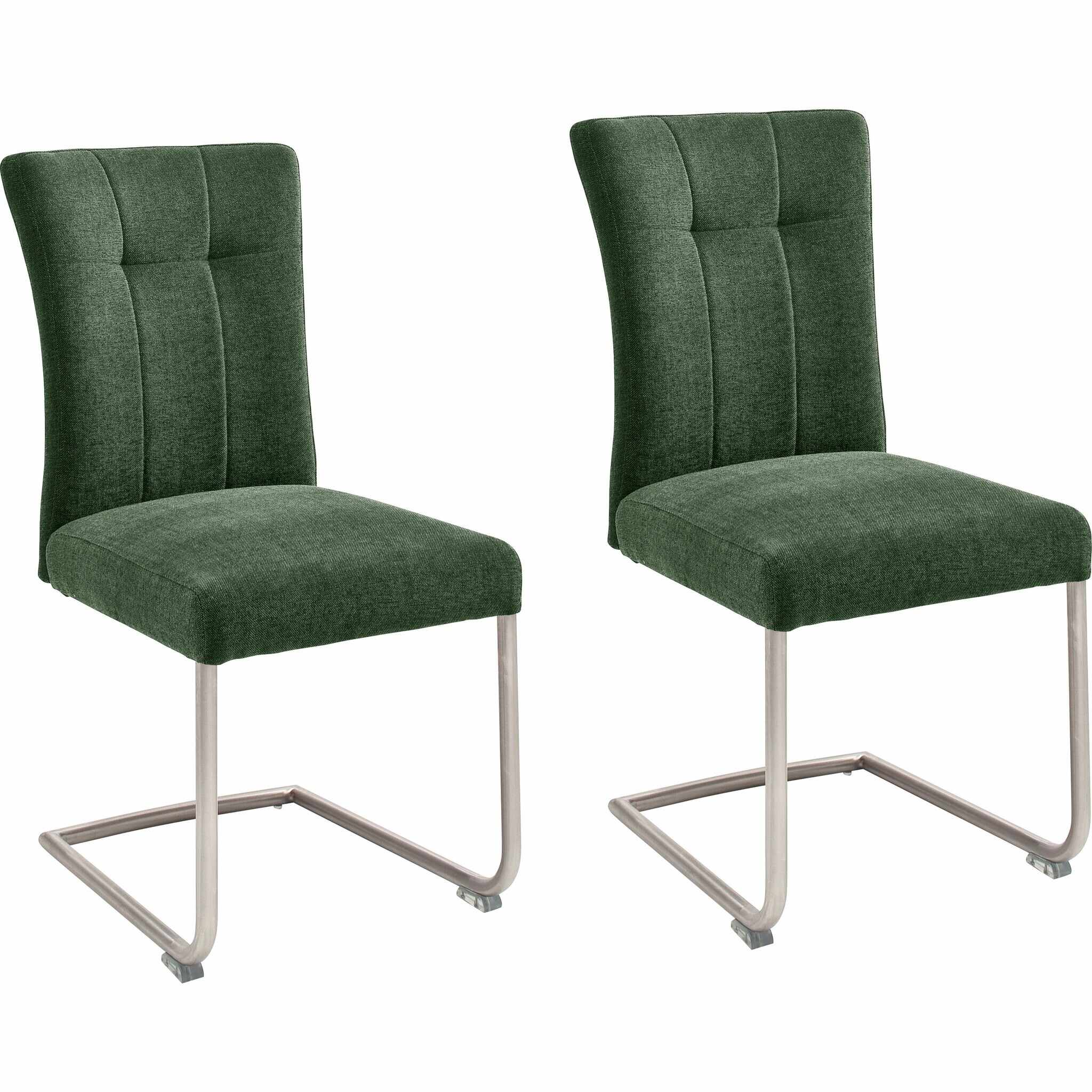 Set 2 scaune tapitate cu stofa si picioare metalice, Calanda Verde Olive / Crom, l46xA62xH94 cm
