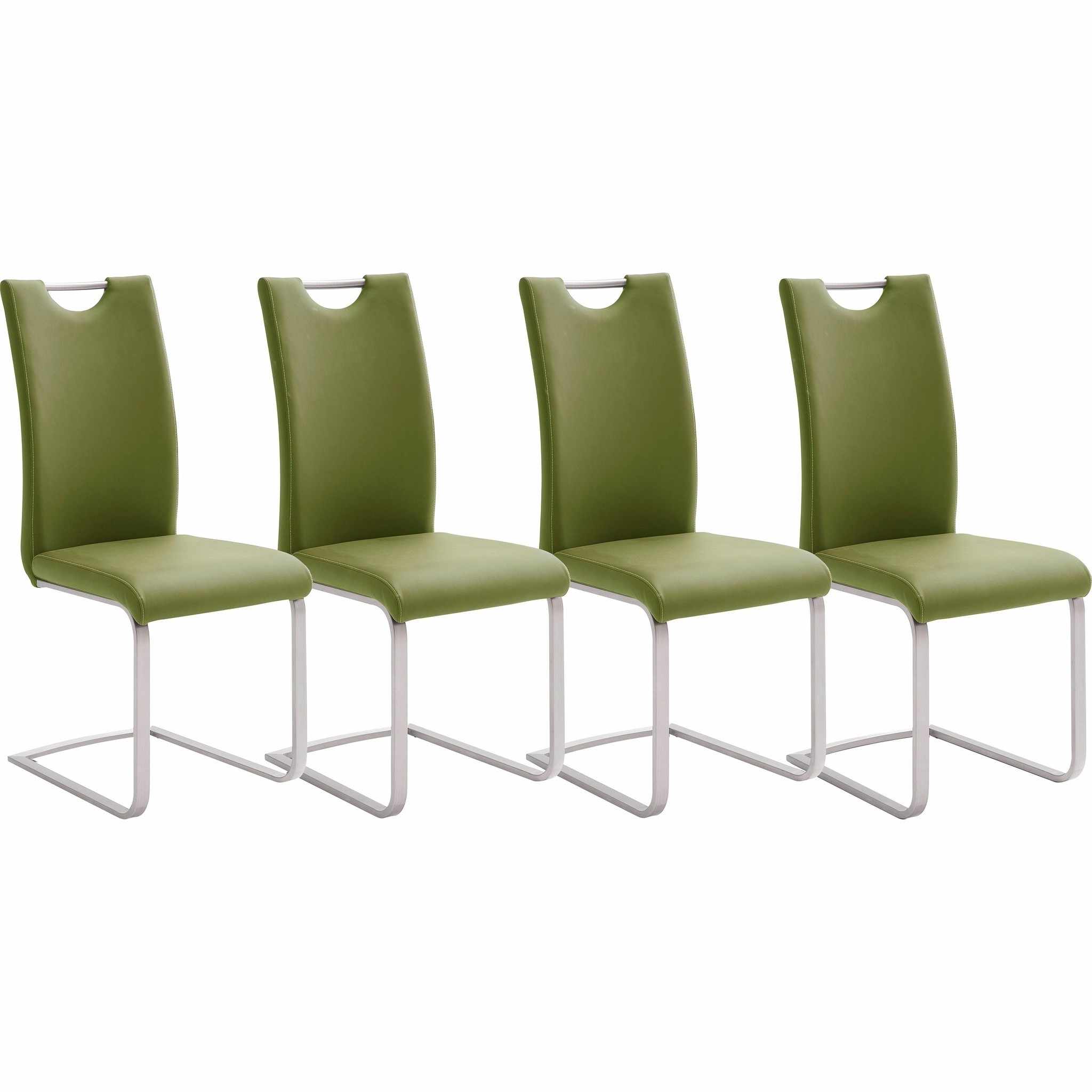 Set 4 scaune tapitate cu piele ecologica si picioare metalice, Paulo Griff Verde Olive / Crom, l42xA55xH103 cm