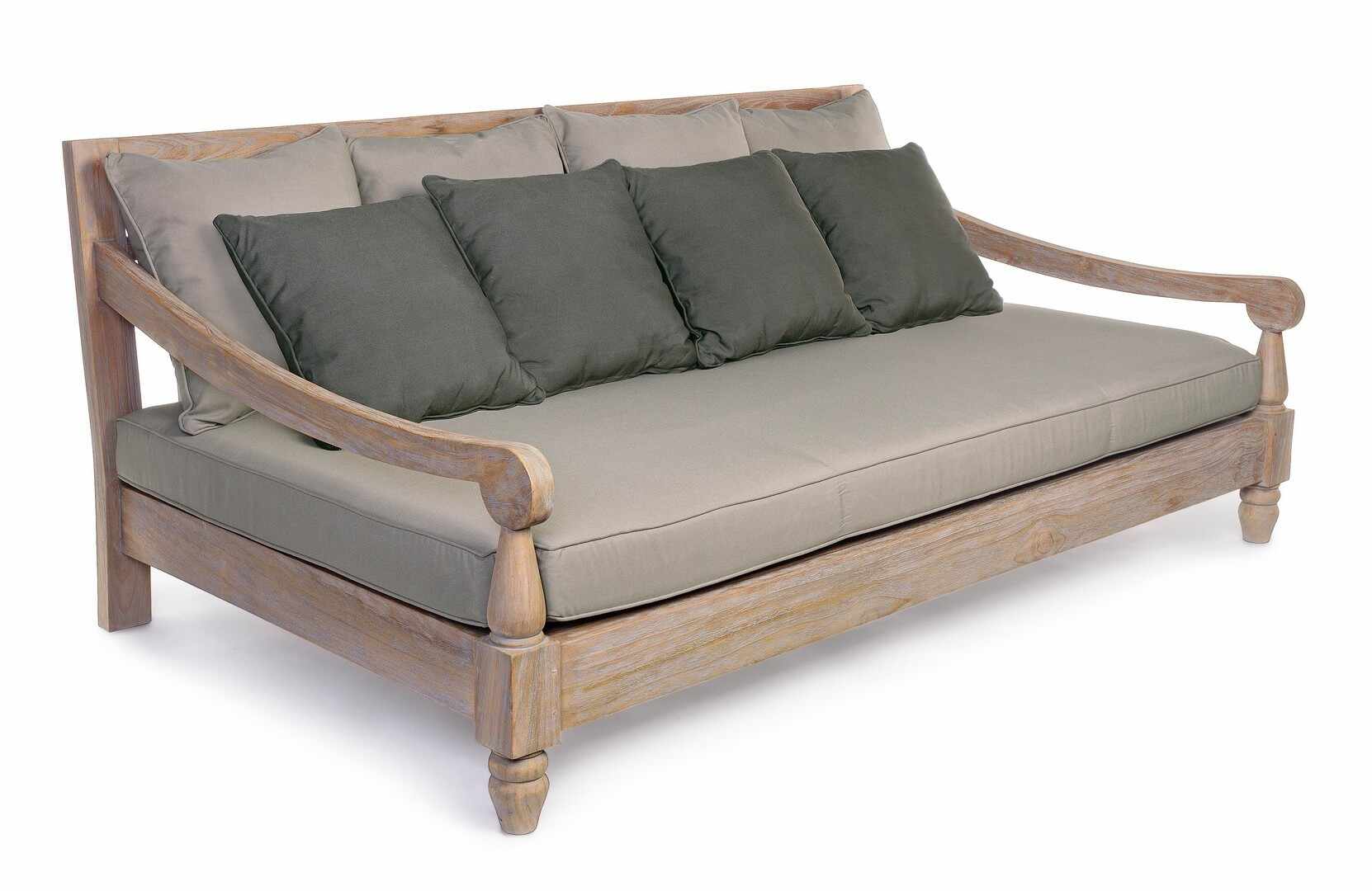 Canapea fixa pentru terasa, din lemn de tec, cu perne detasabile tapitate cu stofa, 3 locuri, Balis Natural, l190xA112xH81 cm