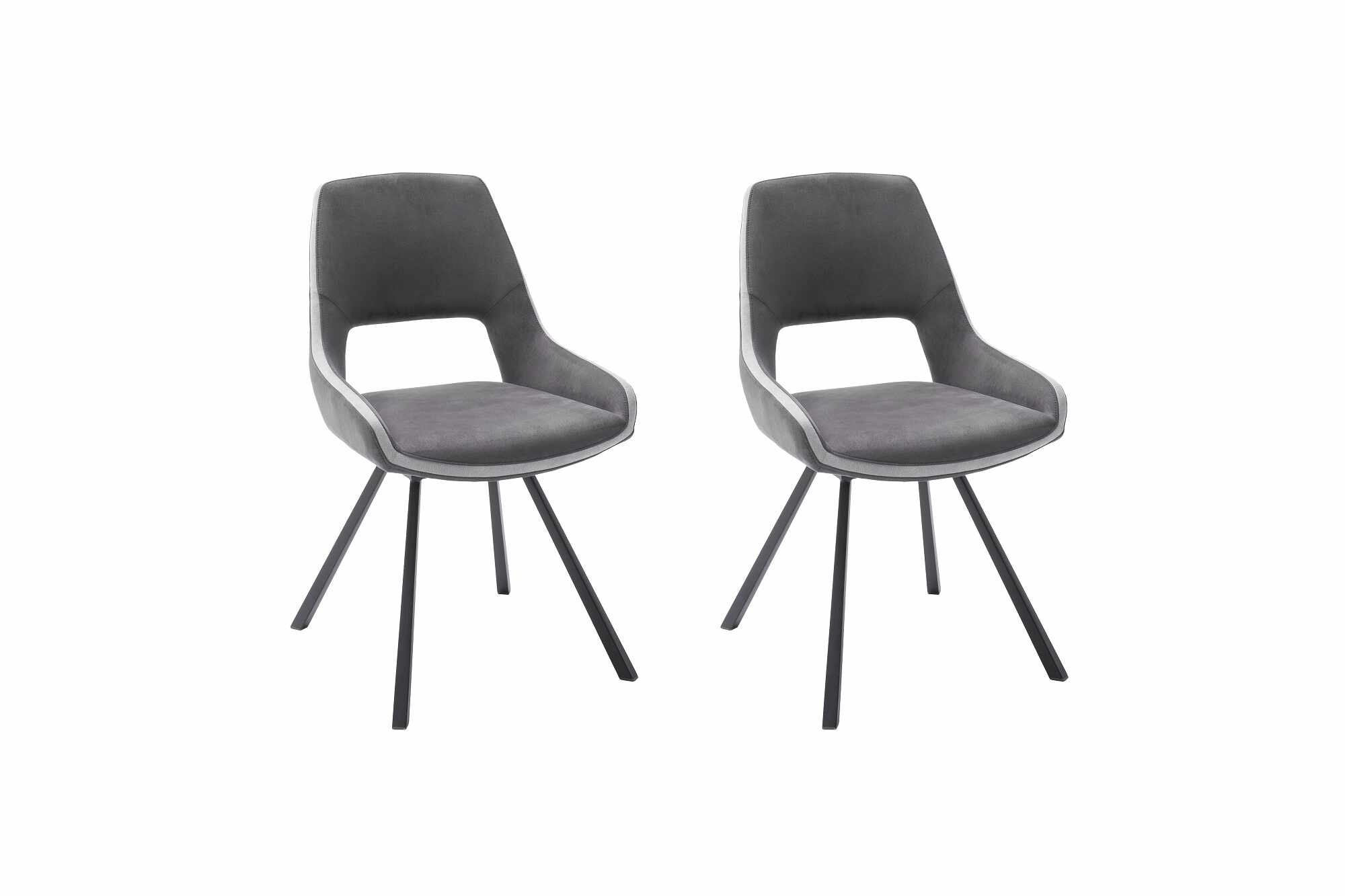 Set 2 scaune rotative tapitate cu stofa si picioare metalice, Bayoe Gri / Negru, l54xA60xH90 cm