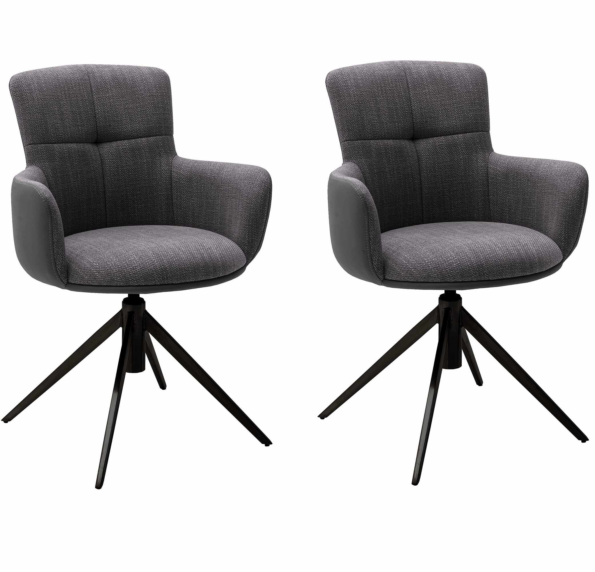 Set 2 scaune rotative tapitate cu stofa si picioare metalice, Mecana Antracit / Negru, l60xA64x87 cm