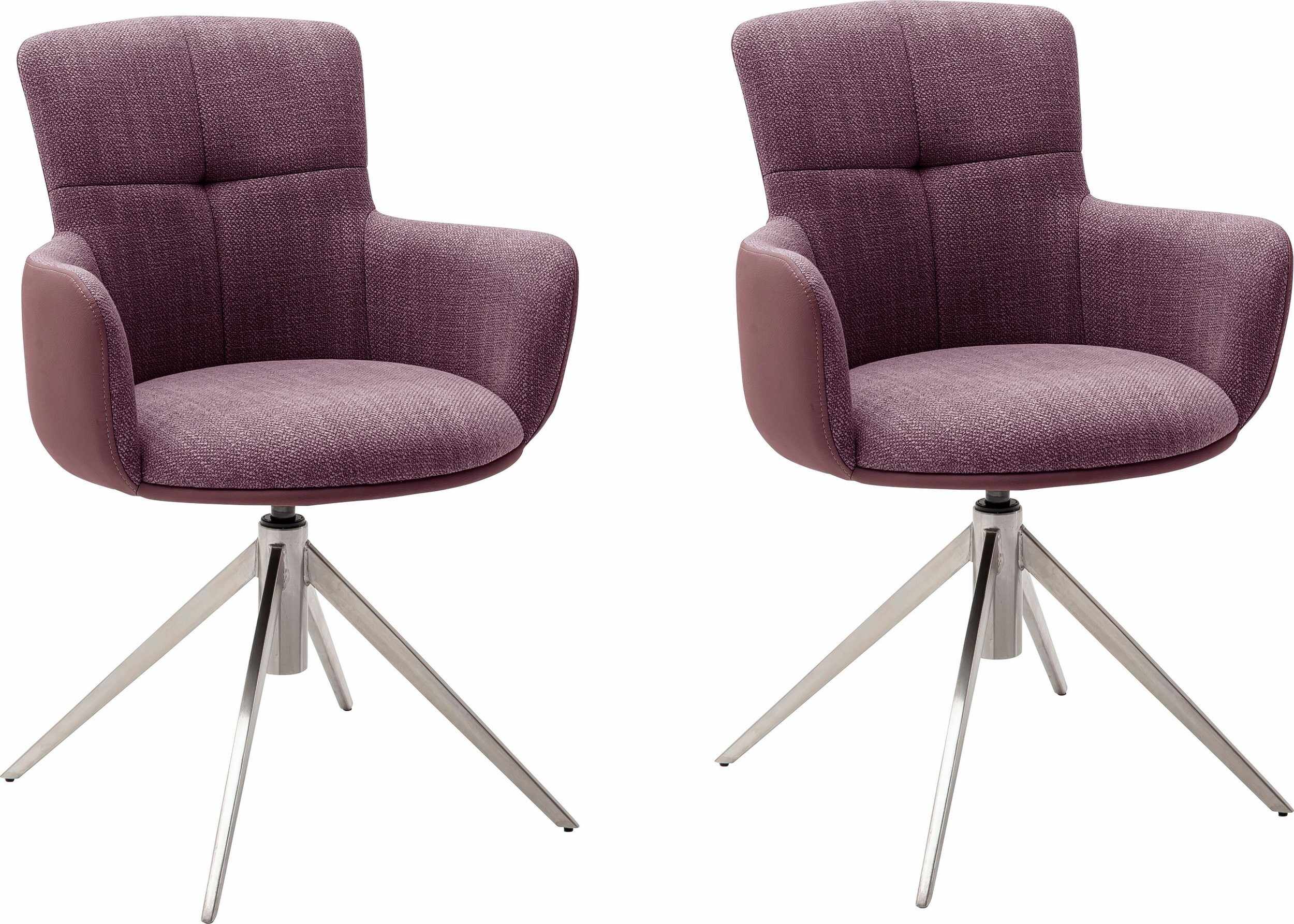 Set 2 scaune rotative tapitate cu stofa si picioare metalice, Mecana Burgundy / Crom, l60xA64x87 cm