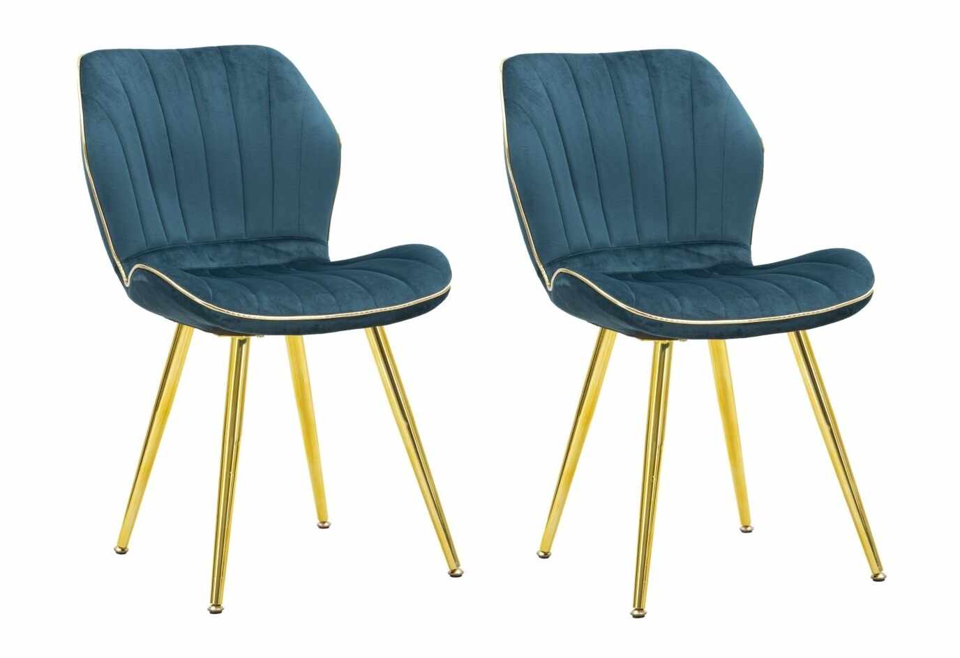 Set 2 scaune tapitate cu stofa si picioare metalice, Paris Space Velvet Teal / Auriu, l58xA46xH77 cm