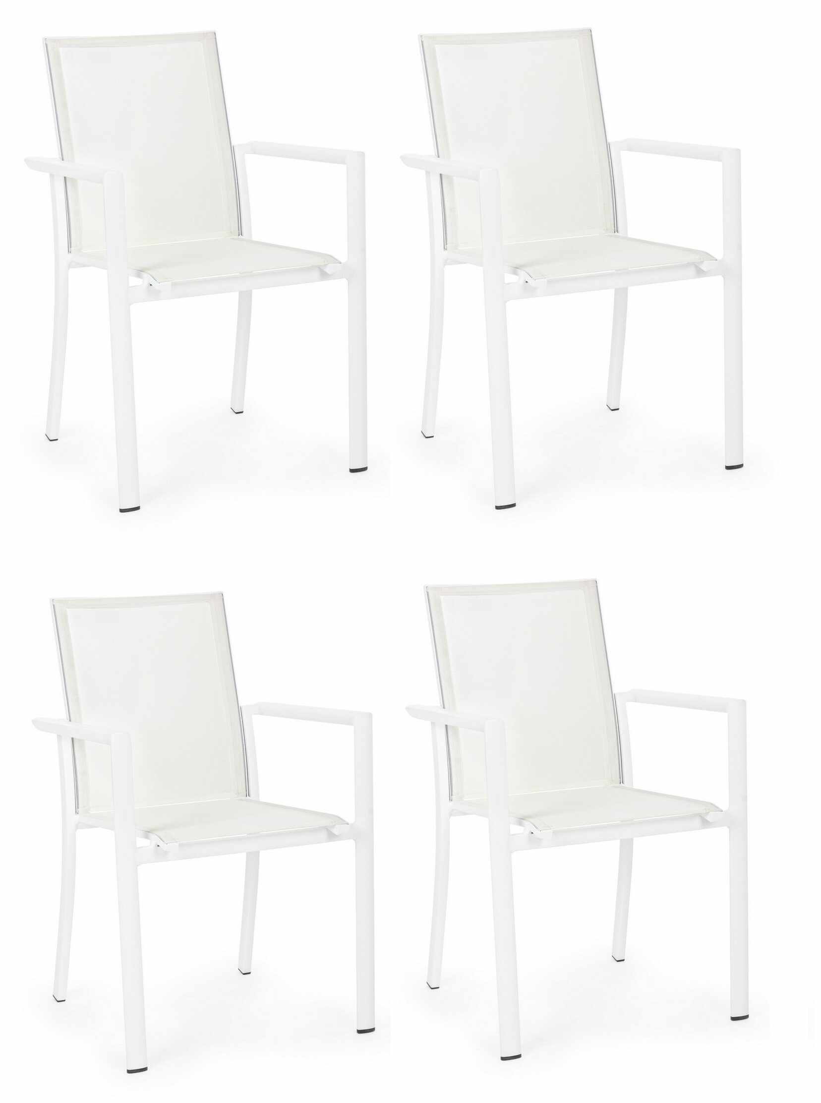 Set 4 scaune de gradina / terasa din metal si material textil, Konnor Alb, l56,2xA60xH88 cm