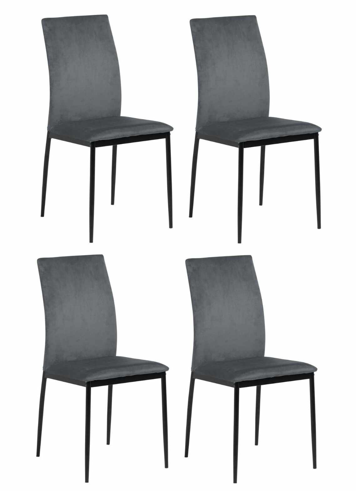 Set 4 scaune tapitate cu stofa si picioare metalice Demina Velvet Gri Inchis / Negru, l43,5xA53xH92 cm