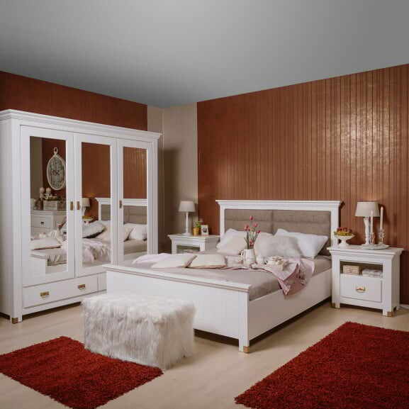 Set Dormitor Pat Saint Tropez Alb Cu Dulap, 2 Noptiere Si Pat 160 X 200Cm