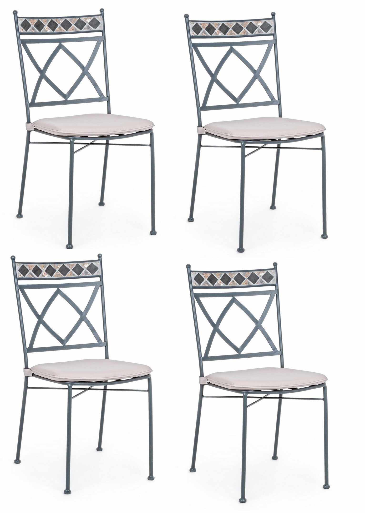 Set 4 scaune de gradina / terasa din metal cu perne detasabile, Berkley I Gri, l45xA53xH94 cm