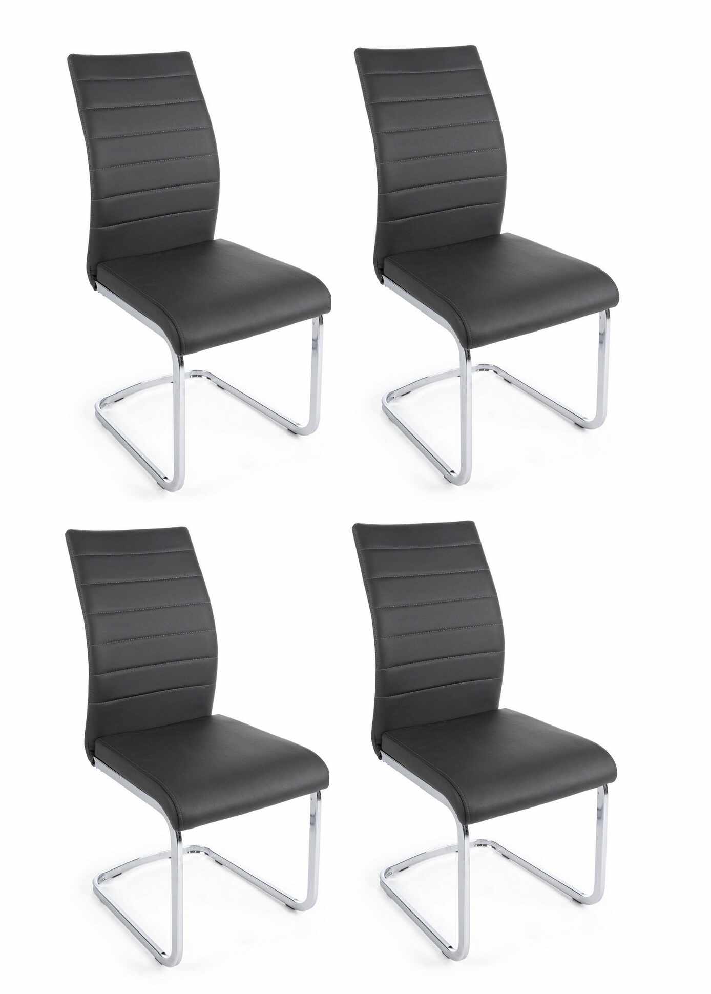 Set 4 scaune tapitate cu piele ecologica si picioare metalice Myra Gri Inchis / Crom, l41xA60xH98 cm