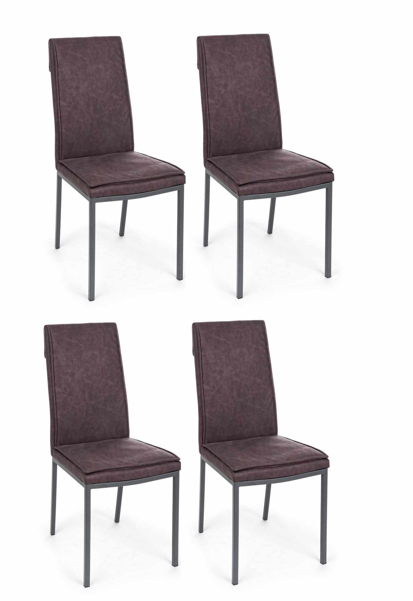 Set 4 scaune tapitate cu piele ecologica si picioare metalice Sofie Maro Inchis / Gri, l43xA59,5xH99,5 cm