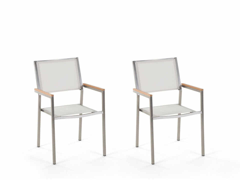 Set de 2 scaune de gradina Grosseto, argintii/albe, 55 x 58 x 87 cm