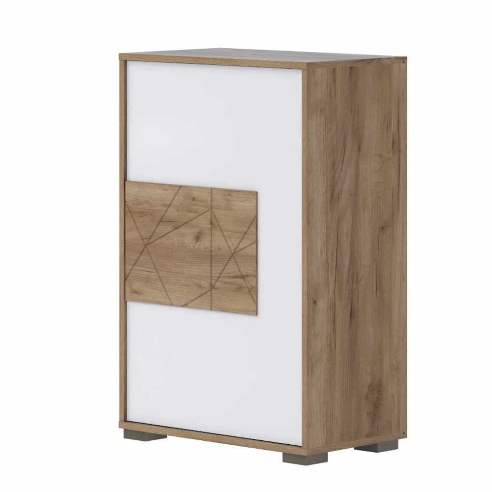 Cabinet hol din pal si MDF, cu 1 usa, Stela CPL1 Alb / Stejar Tobacco, l63xA36xH94 cm