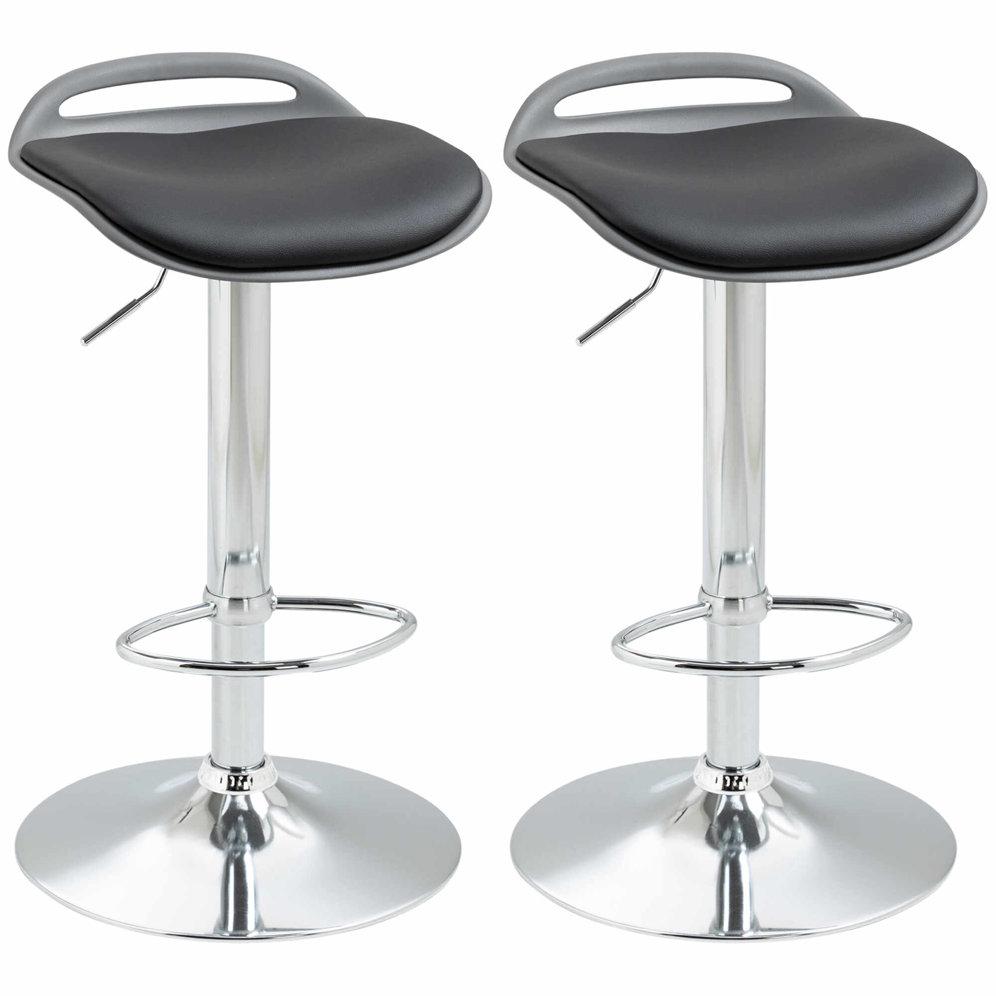 HOMCOM Set de 2 scaune de bar cu inaltime reglabila, scaune de bucatarie inalte pivotante cu suport pentru picioare, negru | AOSOM RO