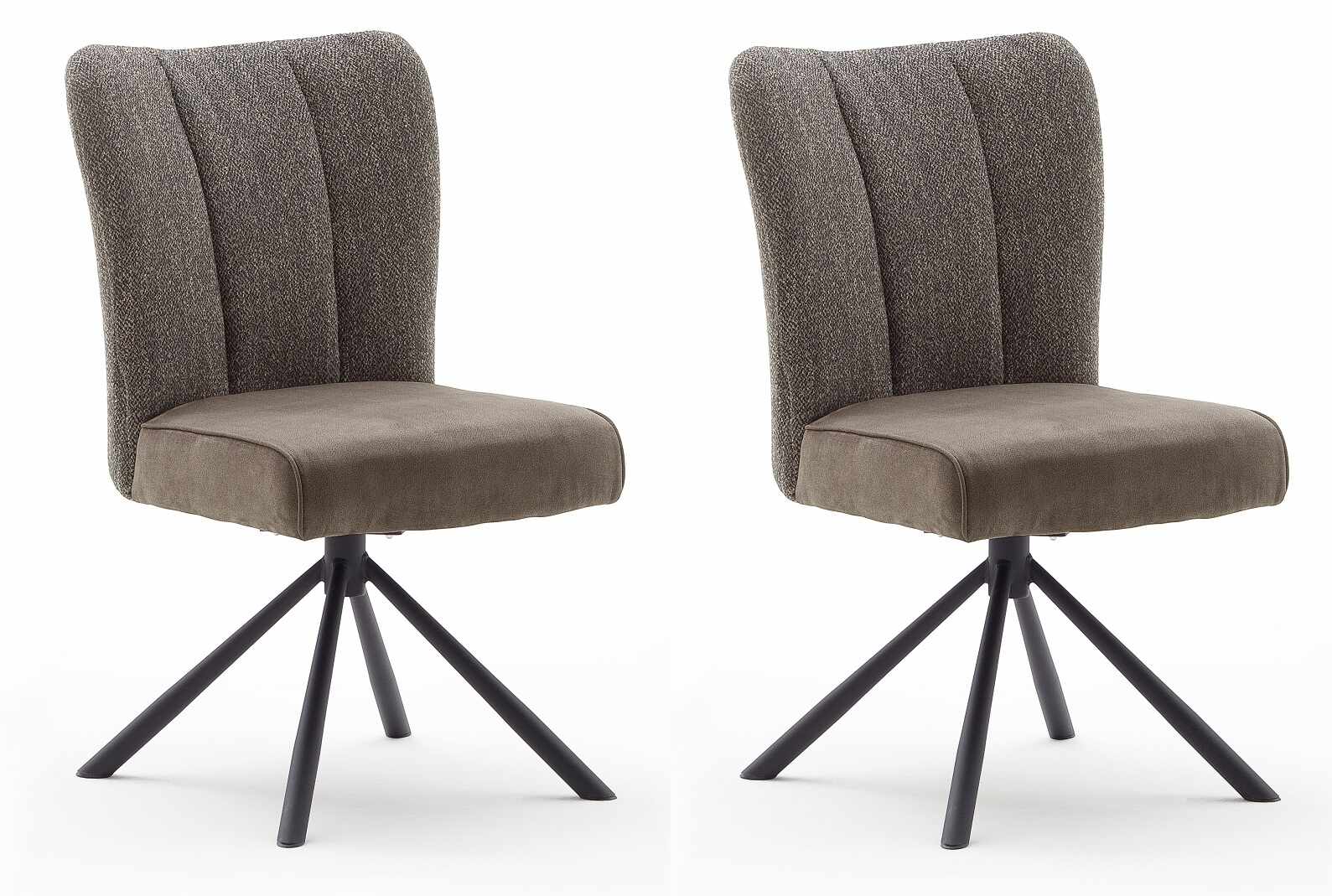 Set 2 scaune rotative tapitate cu stofa si picioare metalice, Santiago B, Cappucino / Negru, l53xA64xH91 cm