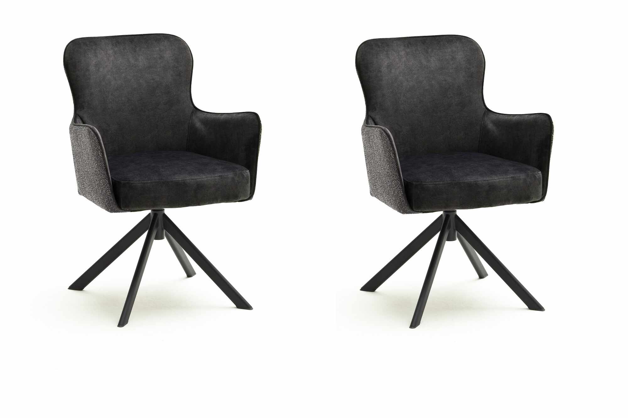 Set 2 scaune rotative tapitate cu stofa si picioare metalice, Sheffield B Oval, Antracit / Negru, l62xA64xH88 cm