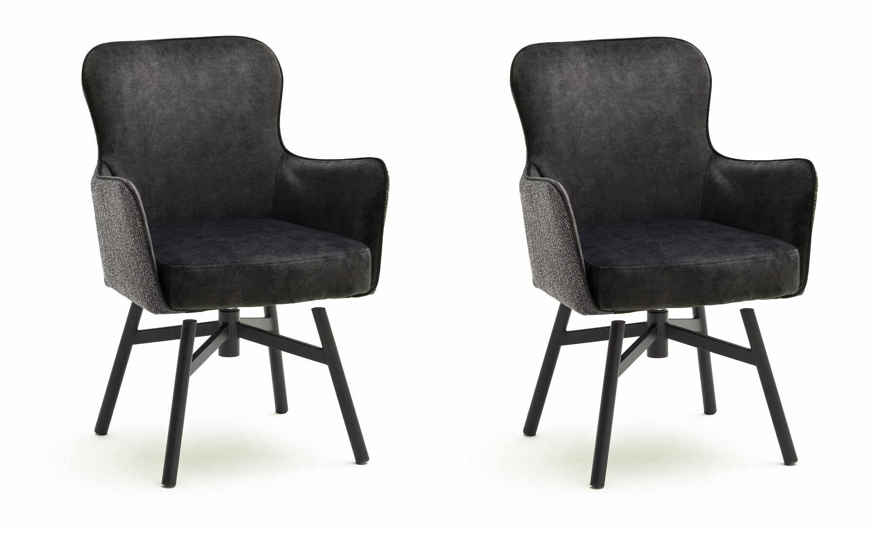 Set 2 scaune rotative tapitate cu stofa si picioare metalice, Sheffield B Round, Antracit / Negru, l62xA64xH88 cm