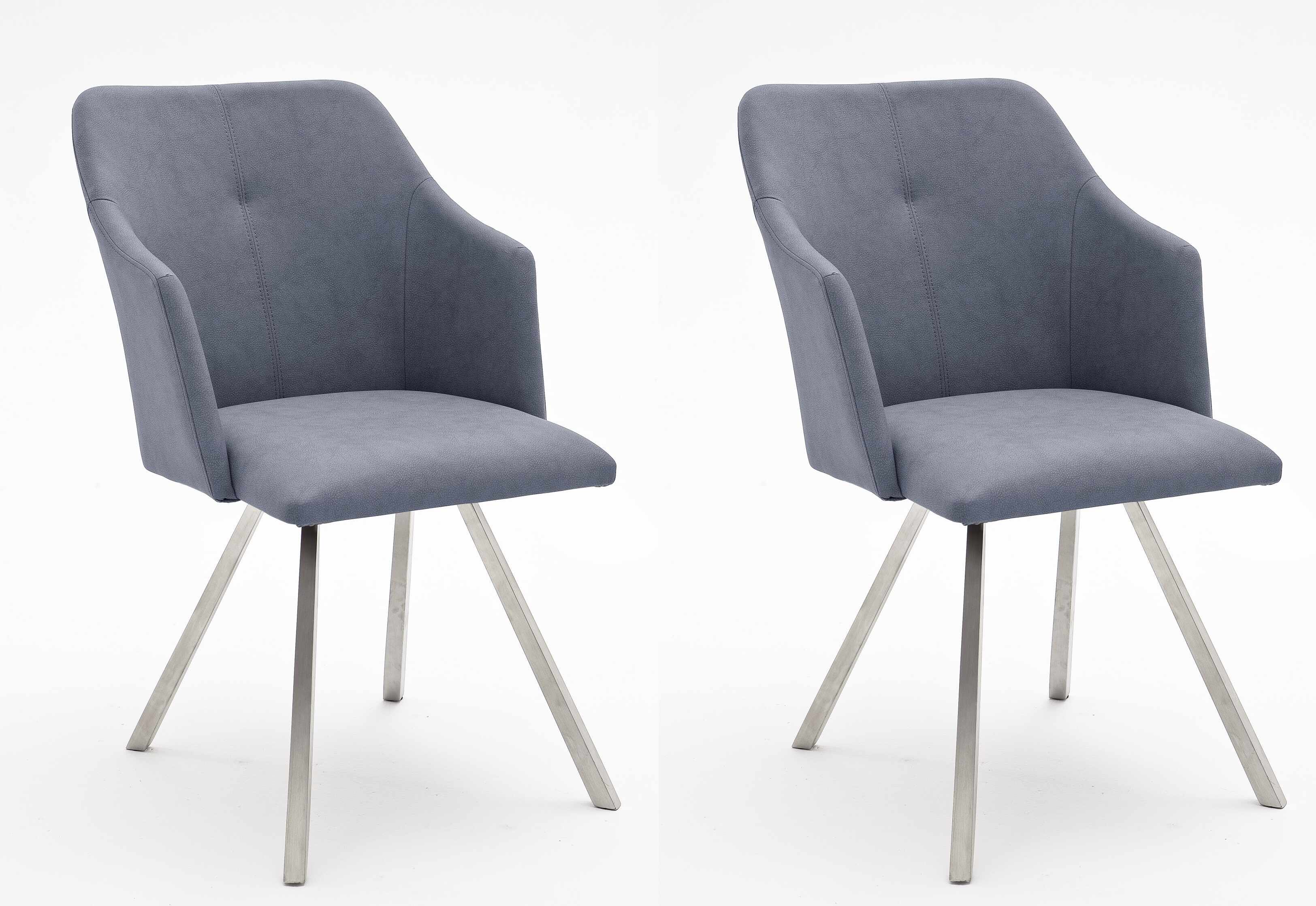 Set 2 scaune tapitate cu piele ecologica si picioare metalice, Madita B, Gri deschis / Crom, l54xA62xH88 cm
