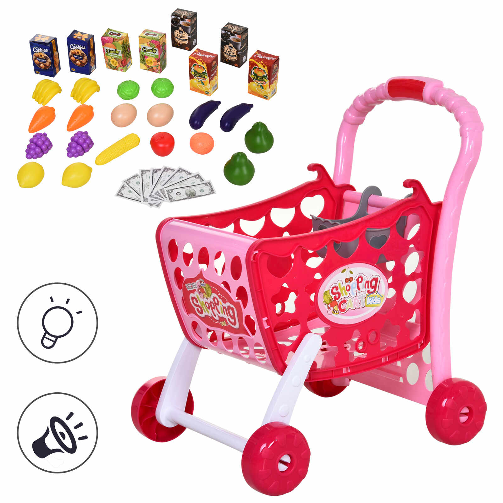 HomCom carucior de cumparaturi, jucarie pentru copii, roz | AOSOM RO