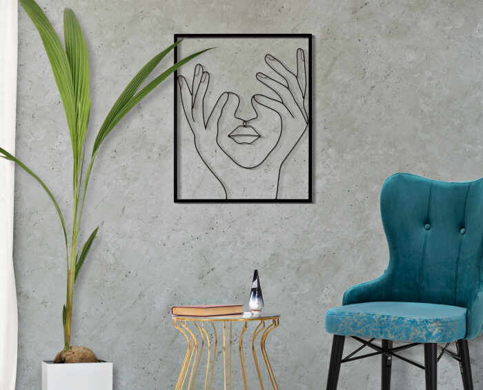 Decoratiune de perete Simply Face, Fier, Negru, 61x50.5x1.3 cm