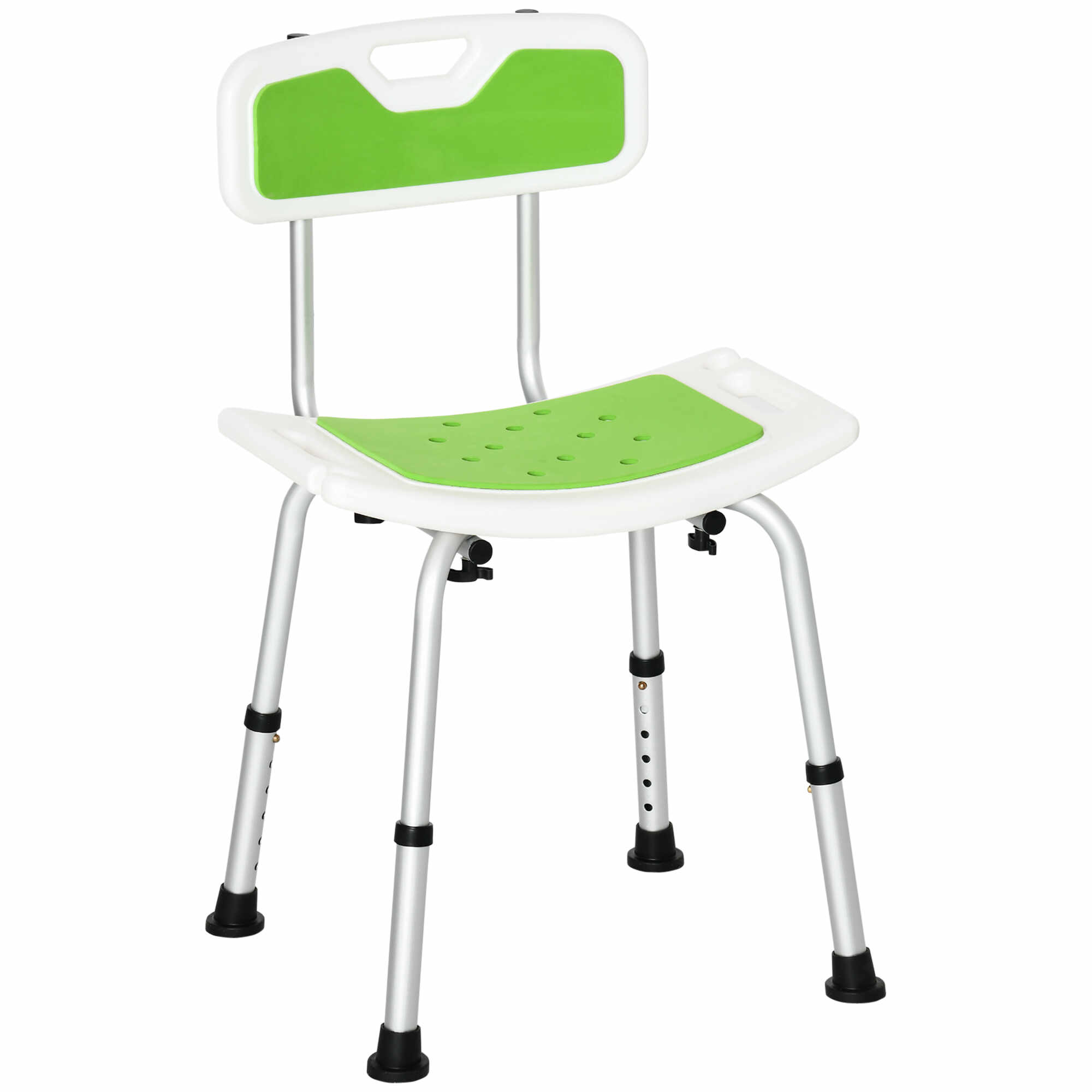 HOMCOM Scaun de dus pentru persoane in varsta, scaun de dus reglabil pe inaltime pe 6 nivele cu spatar, verde | AOSOM RO
