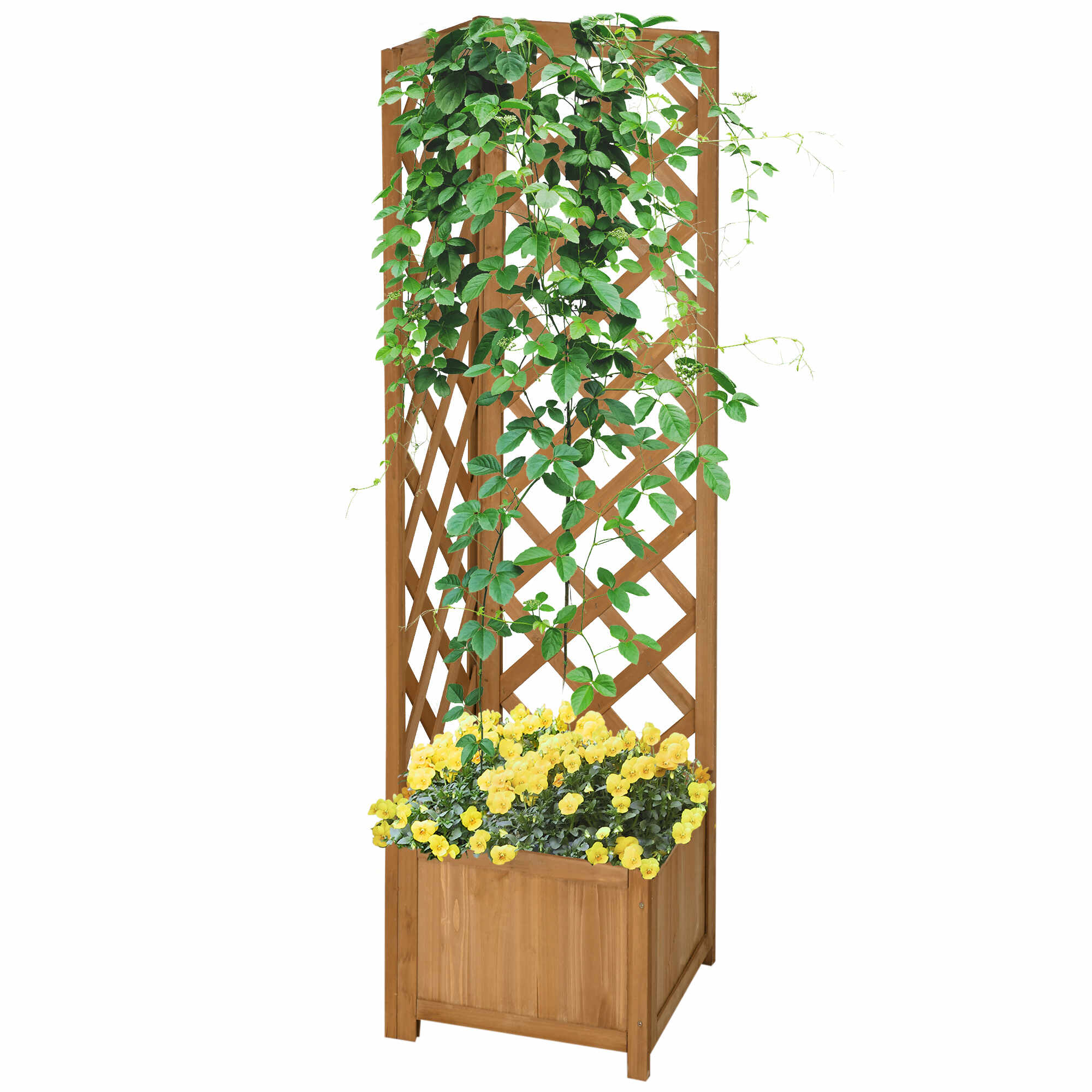 Outsunny Jardiniera de gradina din lemn de brad maro cu grila pentru plante cataratoare, 40x40x145cm | AOSOM RO