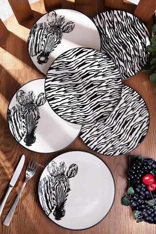 Set 6 platouri pentru desert Zebra-02-Pasta, Kosova, Ø21 cm, ceramica, alb/negru
