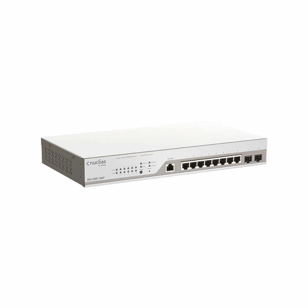 Switch cu 24 porturi Gigabit D-Link DBS-2000-10MP, 20 Gbps, 14.88 Mpps, 2x SFP, 8000 MAC, PoE, cu management