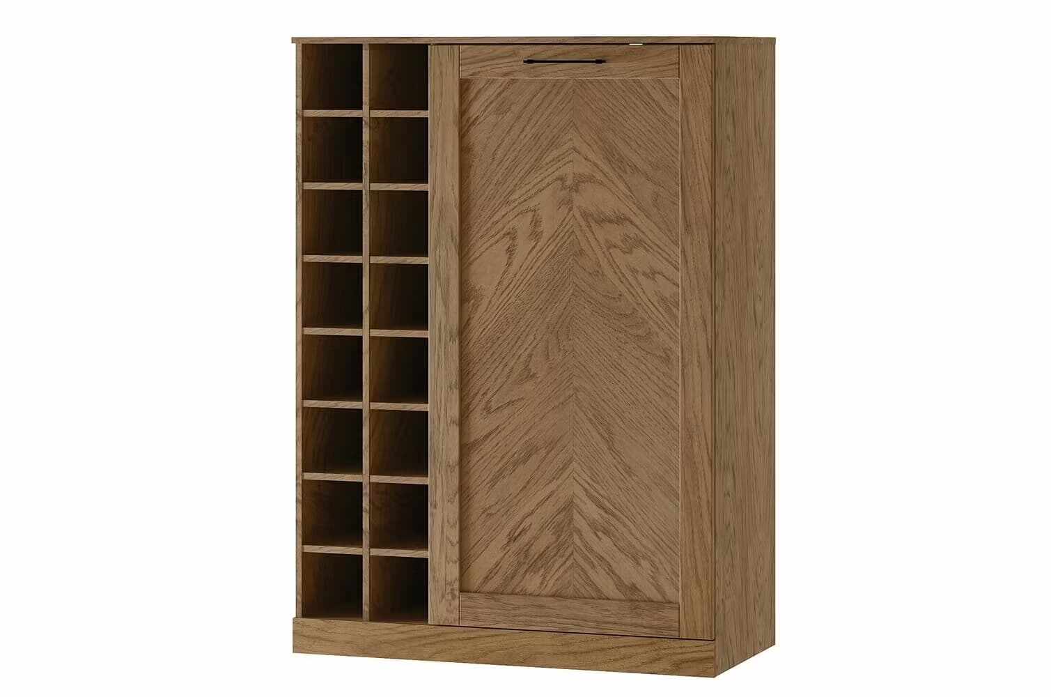 Cabinet din pal, furnir si lemn, cu 1 usa si suport sticle, Cozy 15 Stejar Rustic, l100xA50xH140 cm