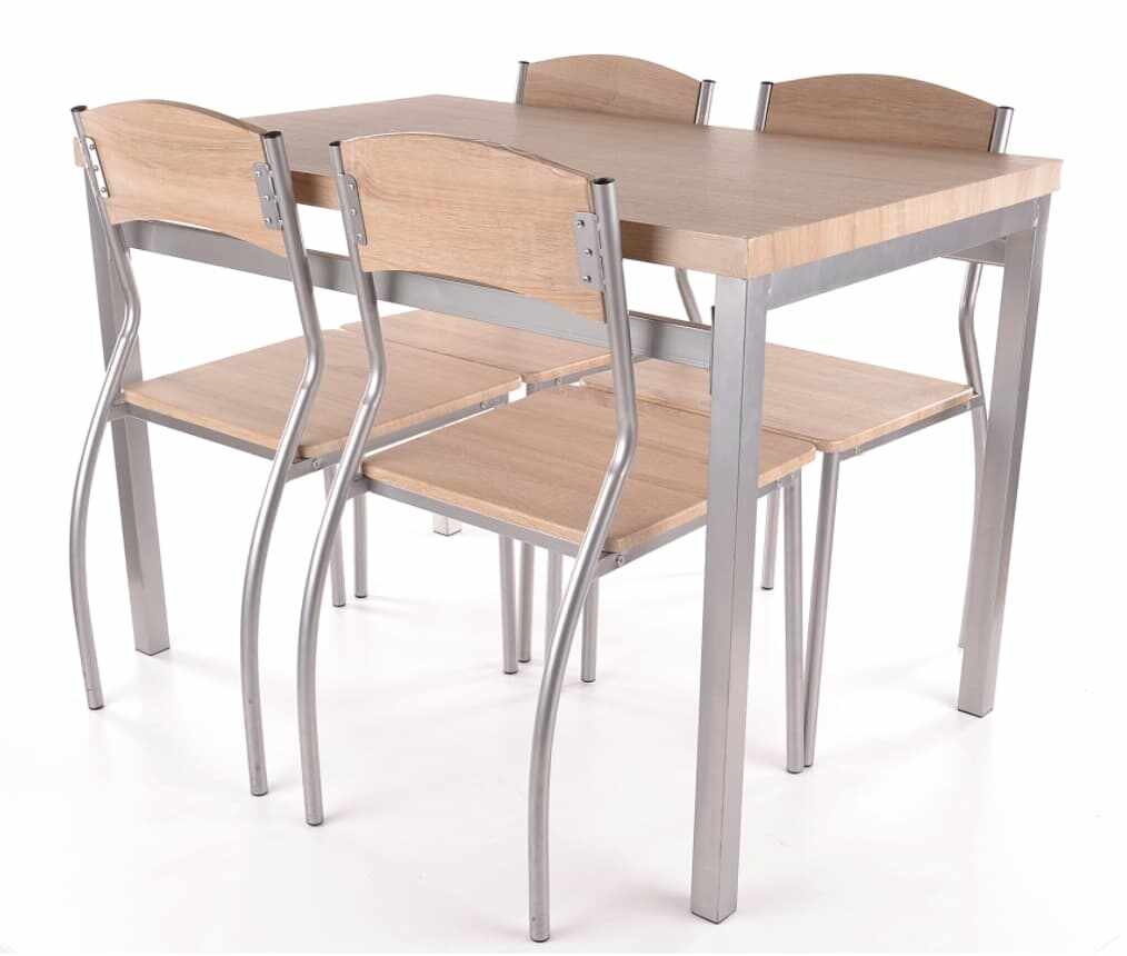 Set masa din MDF si metal + 4 scaune Astro Stejar Sonoma / Crom, L110xl70xH76 cm