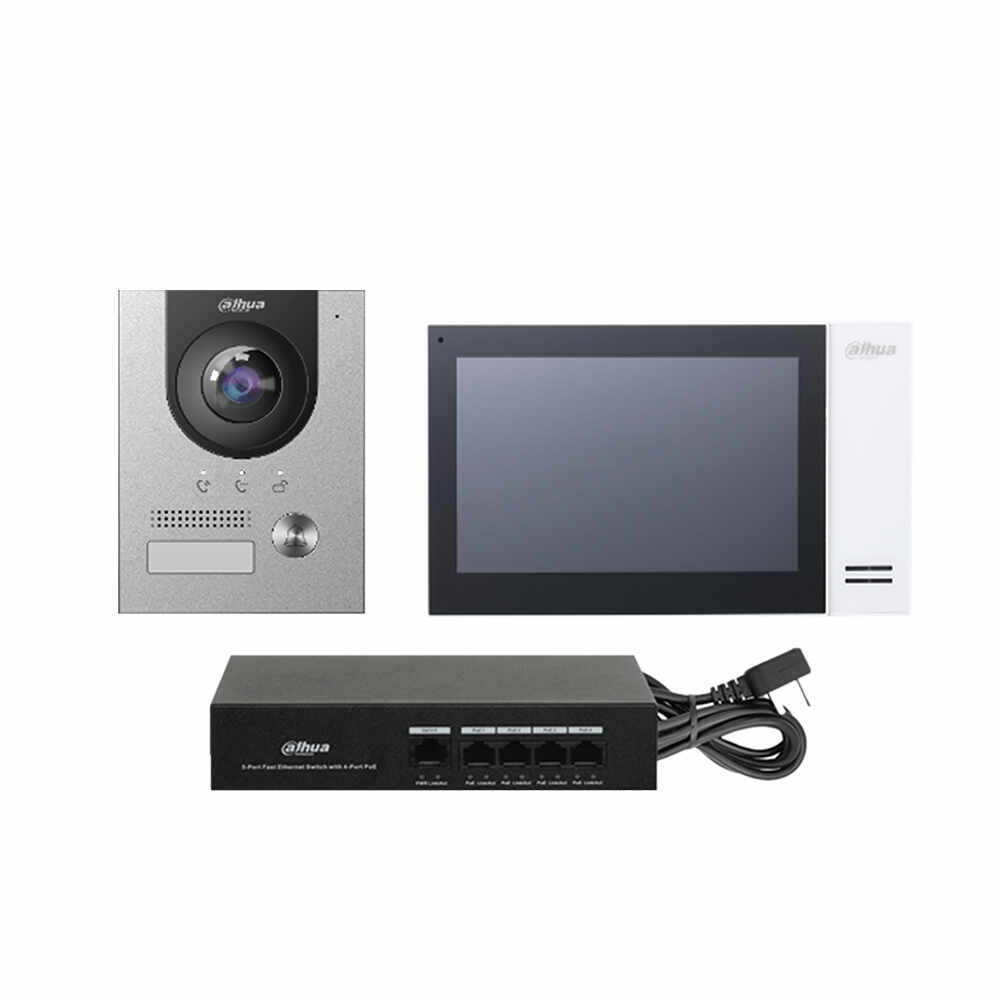 Kit videointerfon IP Dahua KTP01-S2(F), 2MP, 1 familie, ingropat, 7 inch, PoE