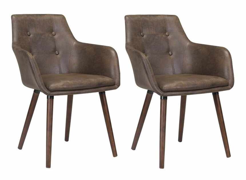 Set 2 scaune tapitate cu piele ecologica si picioare din lemn Johannesburg Maro, l56,5xA57,5xH81 cm